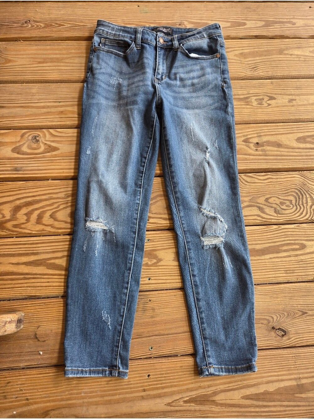 Judy Blue Farrah Mid Rise Relaxed Fit Distressed Jeans Size 30 JB8271 DK